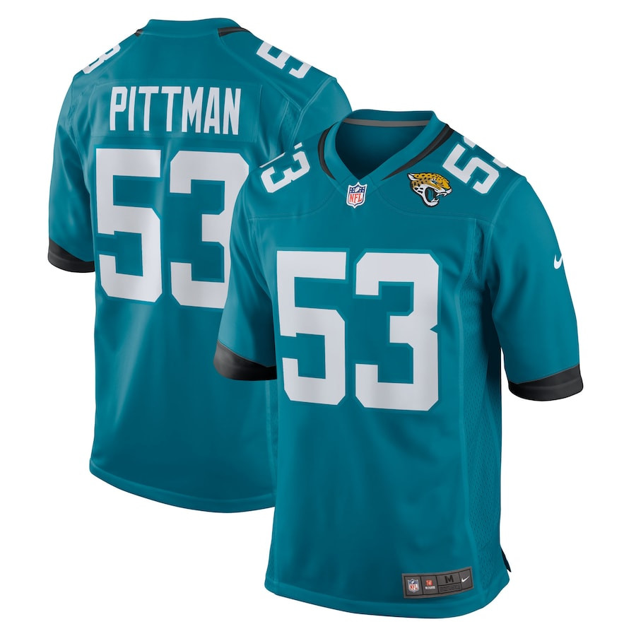 Anthony Pittman 53 Jacksonville Jaguars Team Game Men Jersey - Teal JS3833 nicesnker