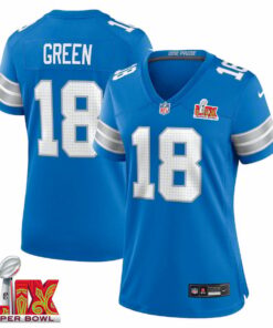 Antoine Green #18 Detroit Lions Super Bowl LIX Women's Jersey - Blue JS2140 nicesnker