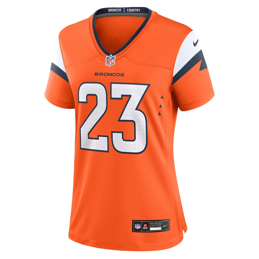 Audric Estime 23 Denver Broncos Women's Team Game Jersey - Orange JS4145 nicesnker - Image 2