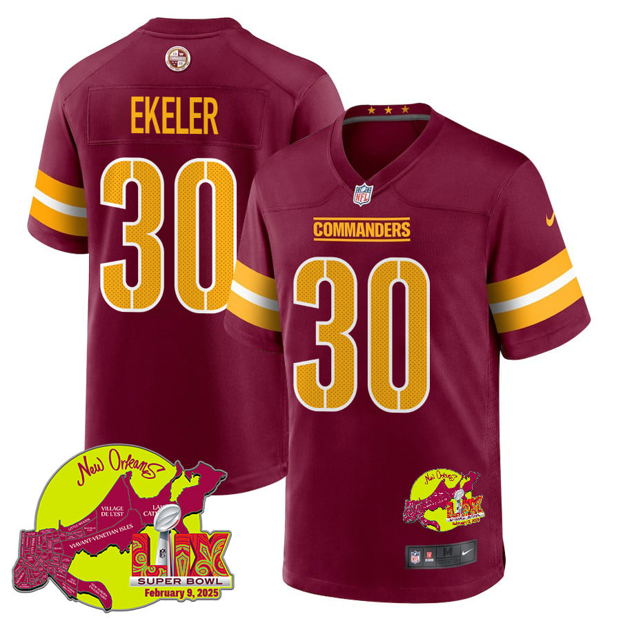Austin Ekeler 30 Washington Commanders Super Bowl LIX New Orleans Patch Game Men Jersey - Burgundy JS1807 nicesnker