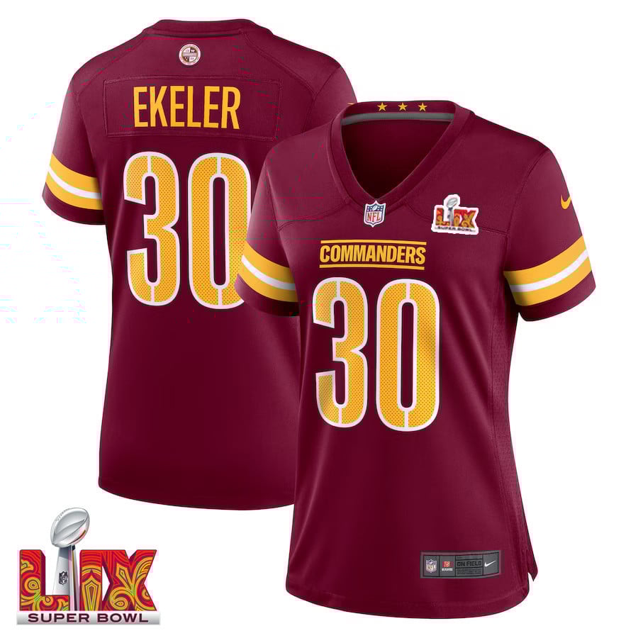 Austin Ekeler #30 Washington Commanders Super Bowl LIX Women's Jersey - Burgundy JS1308 nicesnker