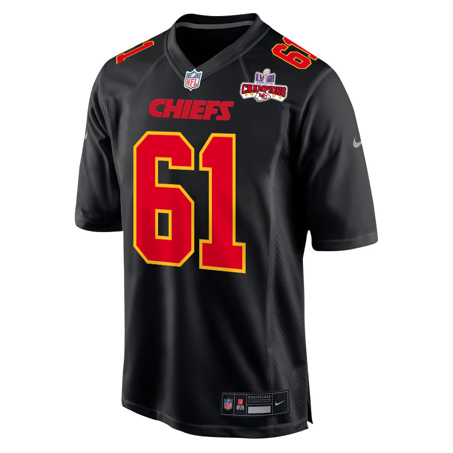 Austin Reiter 61 Kansas City Chiefs Super Bowl LVIII Champions 4 Stars Patch Fashion Game Men Jersey - Carbon Black JS6492 nicesnker - Image 2