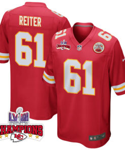 Austin Reiter 61 Kansas City Chiefs Super Bowl LVIII Champions 4 Stars Patch Game Men Jersey - Red JS5292 nicesnker