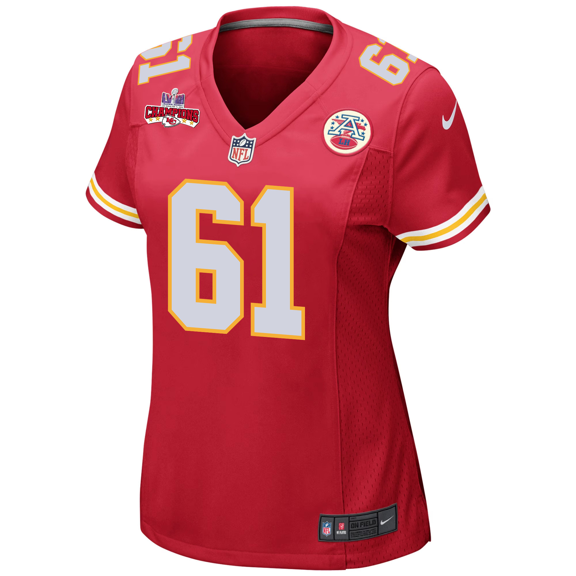 Austin Reiter 61 Kansas City Chiefs Super Bowl LVIII Champions 4 Stars Patch Game Women Jersey - Red JS4482 nicesnker - Image 2