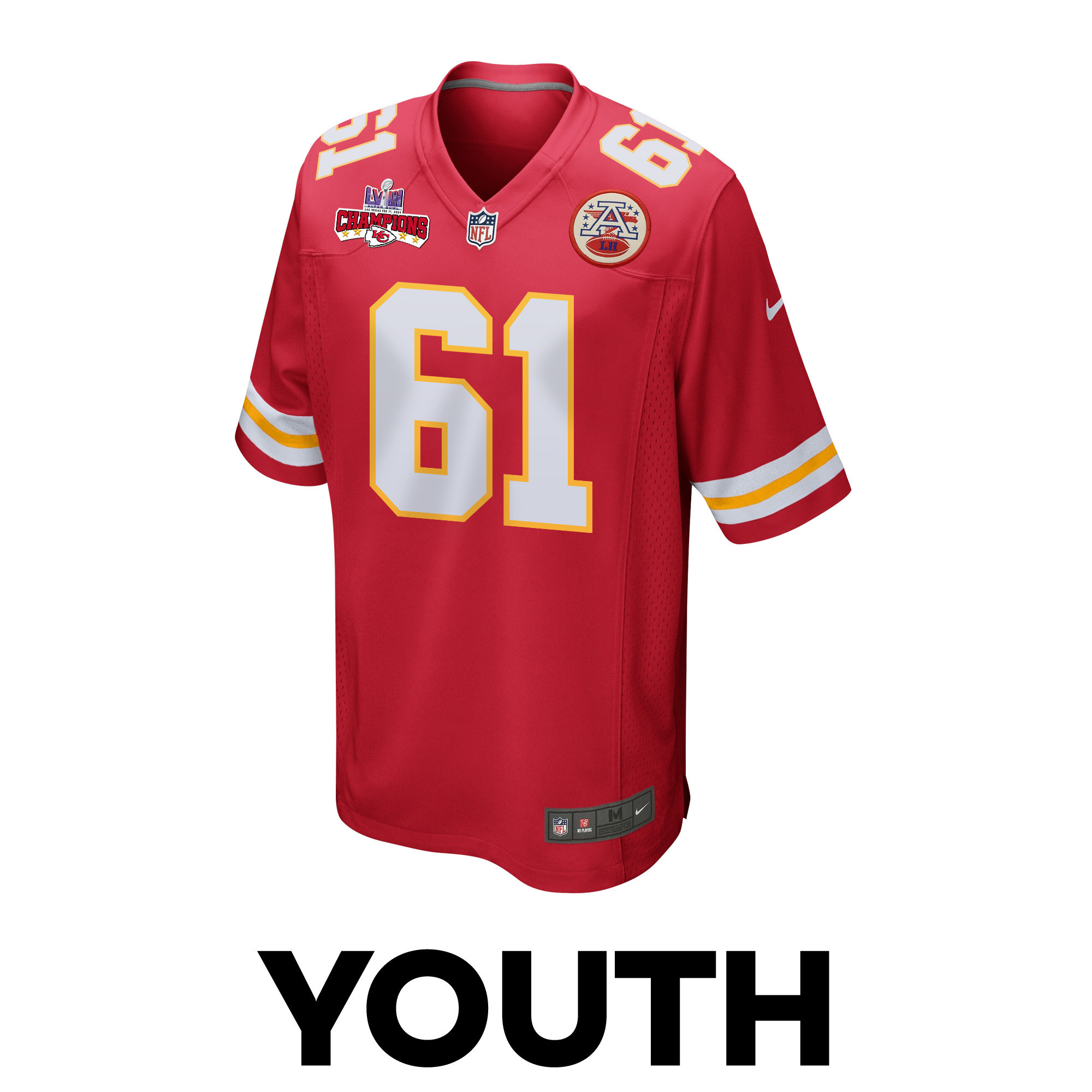 Austin Reiter 61 Kansas City Chiefs Super Bowl LVIII Champions 4 Stars Patch Game YOUTH Jersey - Red JS6639 nicesnker - Image 2