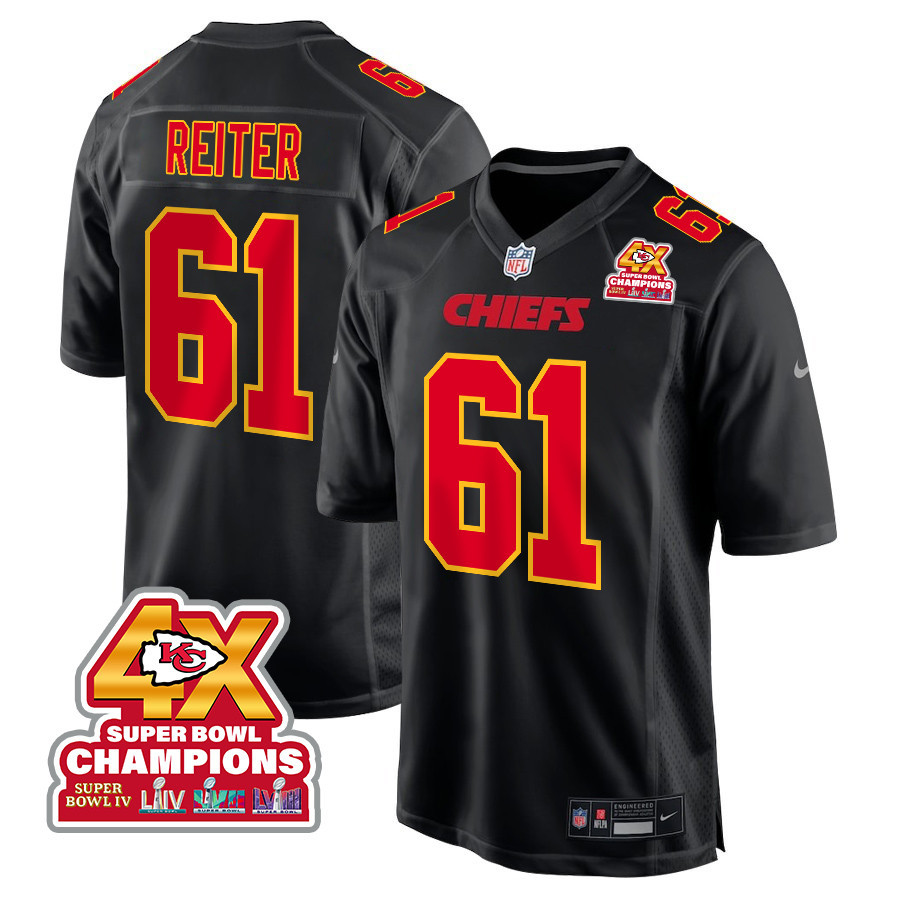 Austin Reiter 61 Kansas City Chiefs Super Bowl LVIII Champions 4X Fashion Game Men Jersey - Carbon Black JS9779 nicesnker