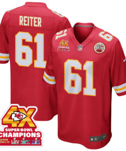 Austin Reiter 61 Kansas City Chiefs Super Bowl LVIII Champions 4X Game Men Jersey - Red JS4192 nicesnker