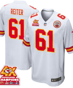 Austin Reiter 61 Kansas City Chiefs Super Bowl LVIII Champions 4X Game Men Jersey - White JS2073 nicesnker