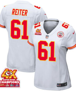 Austin Reiter 61 Kansas City Chiefs Super Bowl LVIII Champions 4X Game Women Jersey - White JS1809 nicesnker
