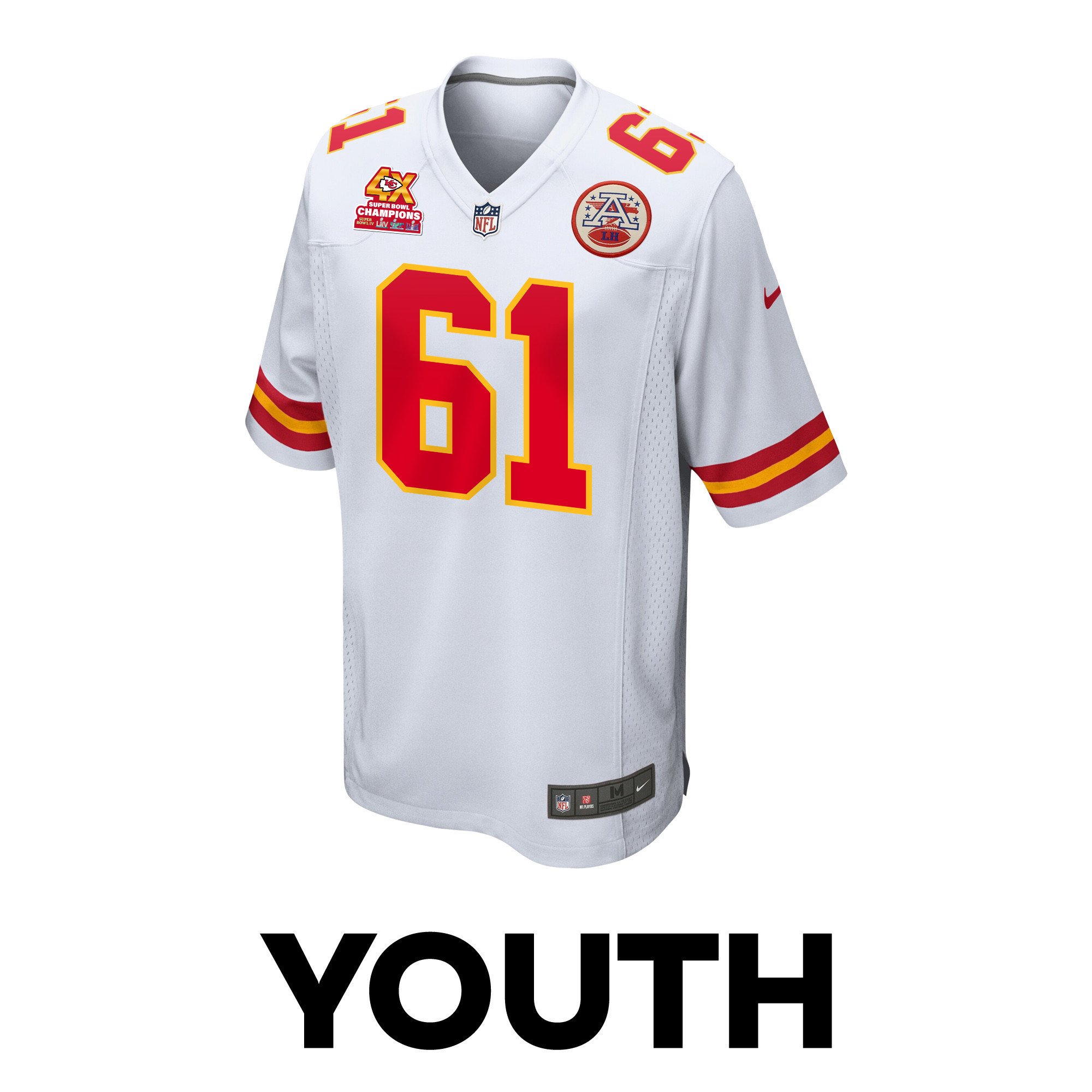 Austin Reiter 61 Kansas City Chiefs Super Bowl LVIII Champions 4X Game YOUTH Jersey - White JS9157 nicesnker - Image 2