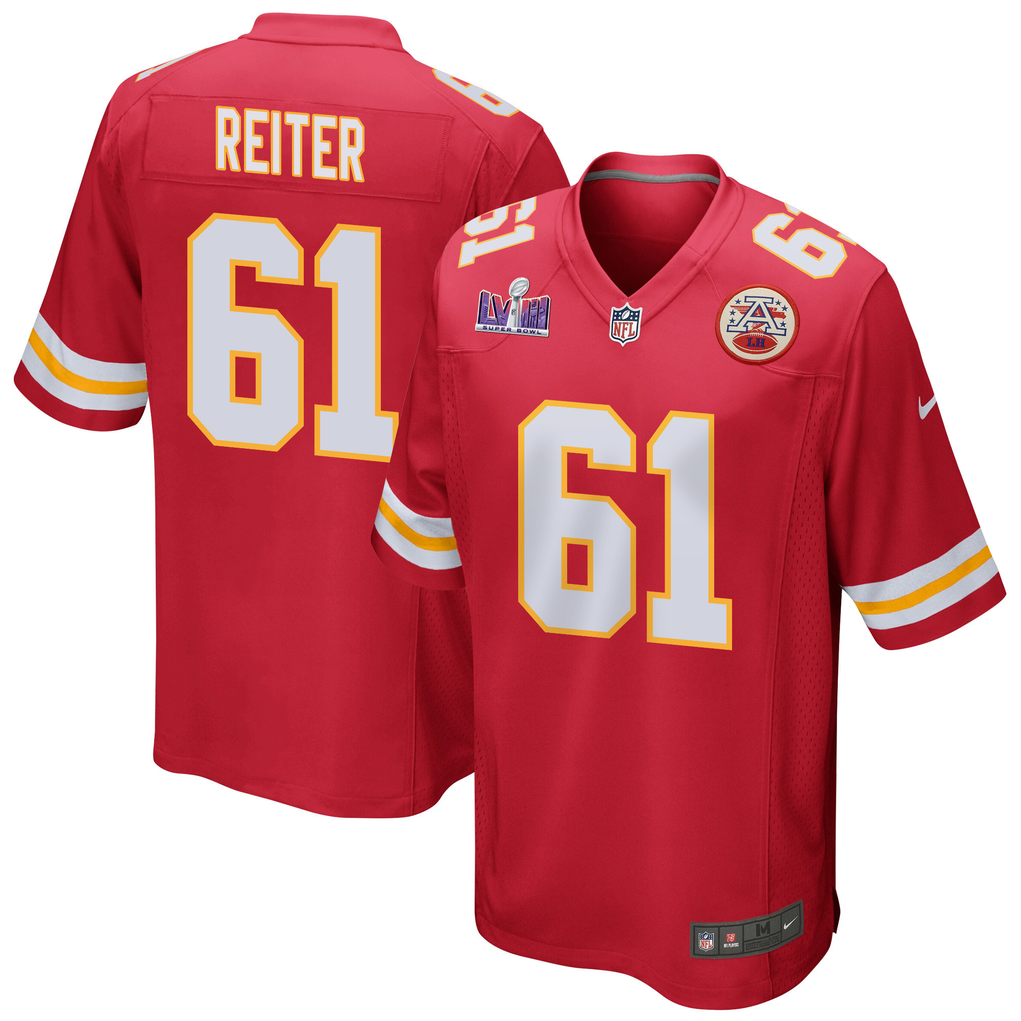 Austin Reiter 61 Kansas City Chiefs Super Bowl LVIII Patch Game Men Jersey - Red JS2682 nicesnker
