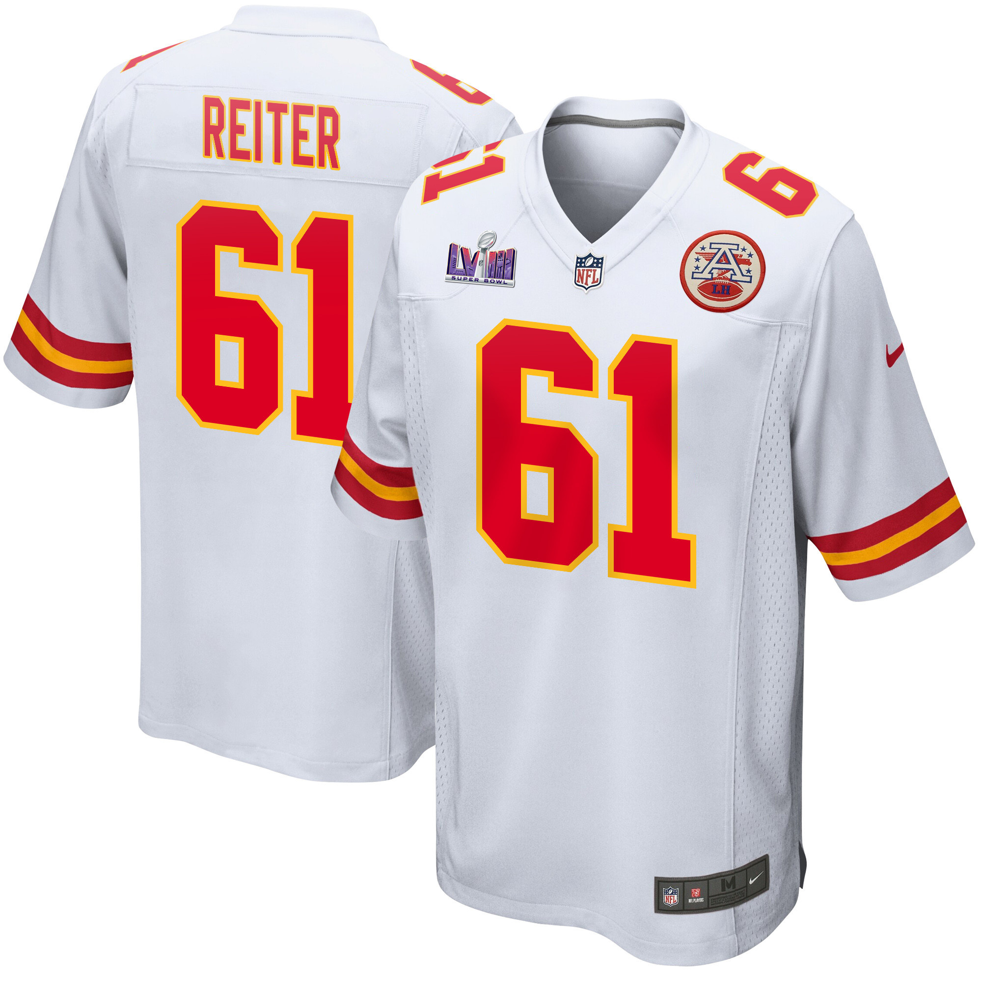 Austin Reiter 61 Kansas City Chiefs Super Bowl LVIII Patch Game Men Jersey - White JS5264 nicesnker