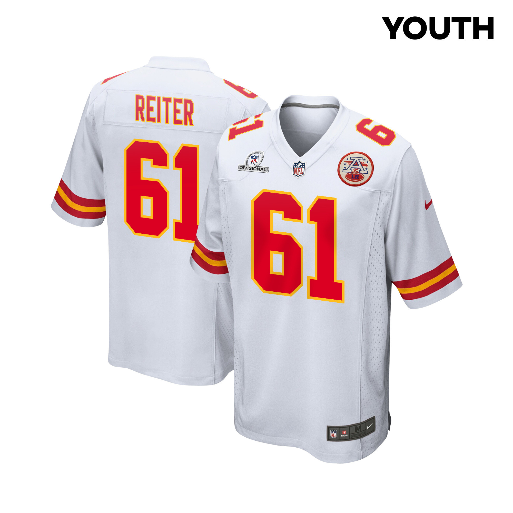 Austin Reiter 61 Kansas City Chiefs Super Bowl LVIII Patch Game YOUTH Jersey - White JS4276 nicesnker