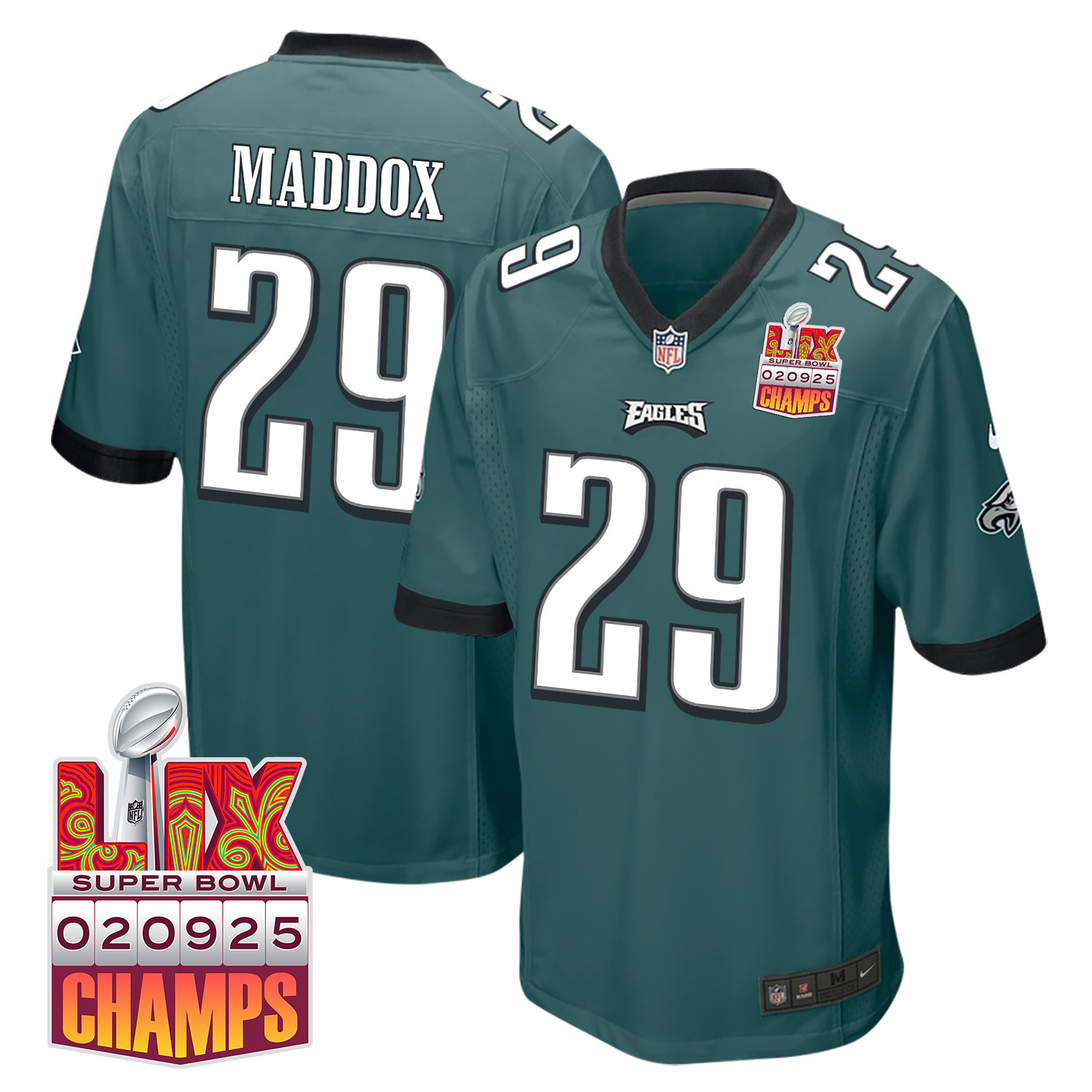 Avonte Maddox 29 Philadelphia Eagles Super Bowl LIX Champions Patch Game Men Jersey - Midnight Green JS7306 nicesnker