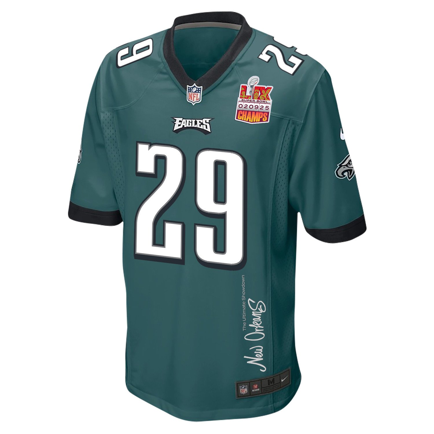 Avonte Maddox 29 Philadelphia Eagles Super Bowl LIX Champions Patch 'New Orleans - The Ultimate Showdown' EMBROIDERED Game Men Jersey - Midnight Green JS5039 nicesnker - Image 3