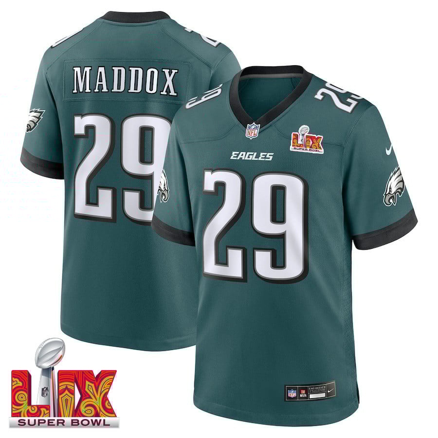 Avonte Maddox #29 Philadelphia Eagles Super Bowl LIX Jersey - Men's - Midnight Green JS6502 nicesnker