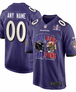 Baltimore Ravens vs. San Francisco 49ers Super Bowl LVIII Matchup Game Custom Men Jersey - Purple JS7028 nicesnker