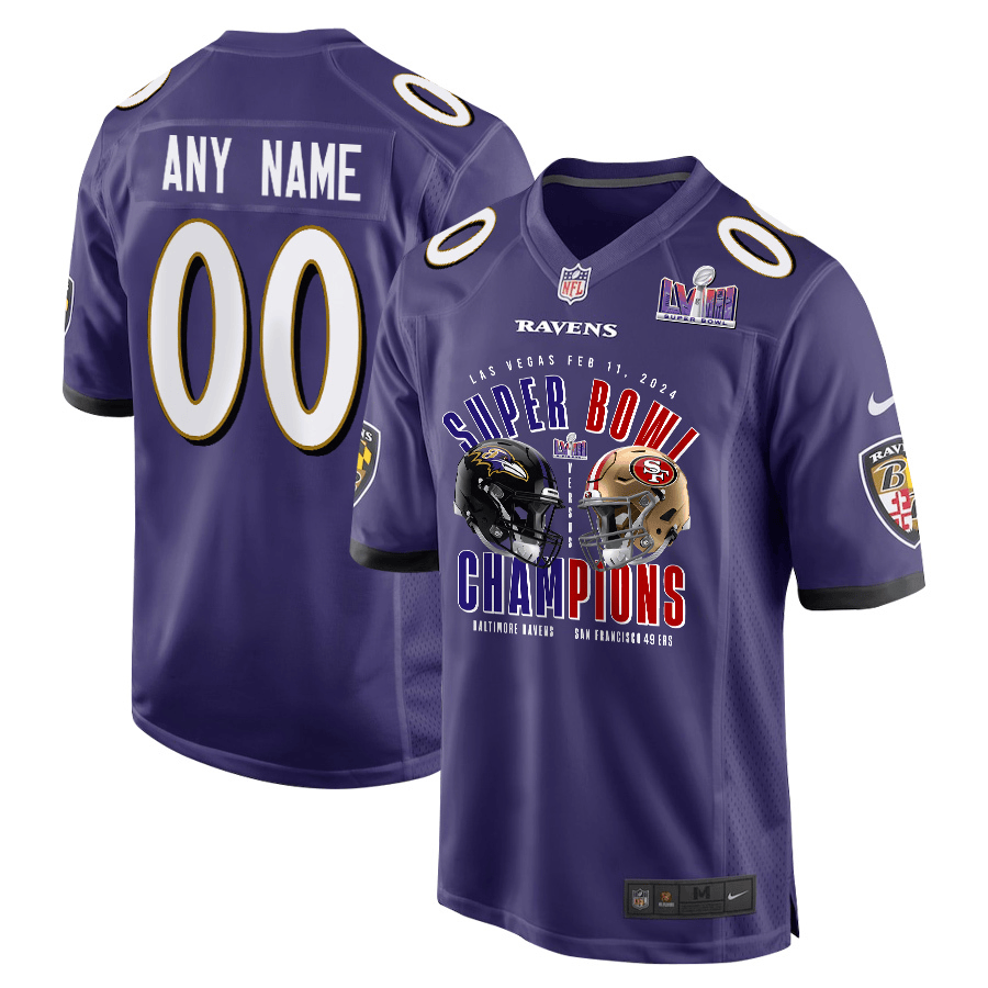 Baltimore Ravens vs. San Francisco 49ers Super Bowl LVIII Matchup Game Custom Men Jersey - Purple JS7028 nicesnker