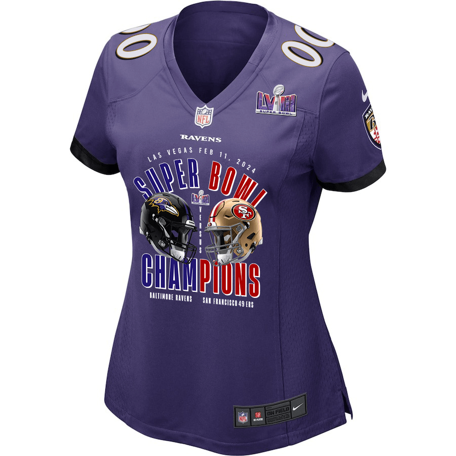 Baltimore Ravens vs. San Francisco 49ers Super Bowl LVIII Matchup Game Custom Women Jersey - Purple JS3540 nicesnker - Image 2