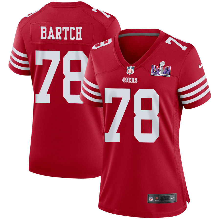 Ben Bartch 78 San Francisco 49ers Super Bowl LVIII Patch Game Women Jersey - Scarlet JS8196 nicesnker
