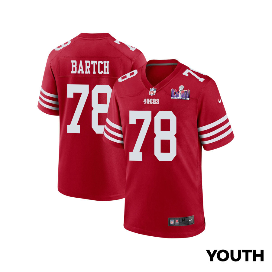 Ben Bartch 78 San Francisco 49ers Super Bowl LVIII Patch Game YOUTH Jersey - Scarlet JS1416 nicesnker