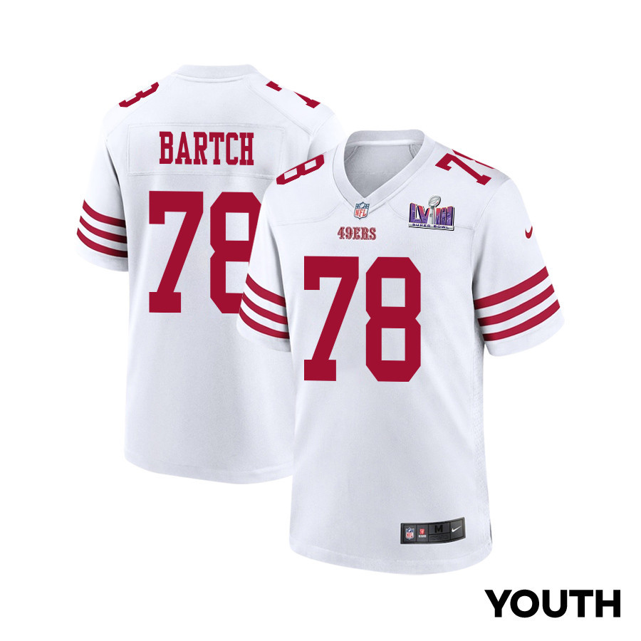 Ben Bartch 78 San Francisco 49ers Super Bowl LVIII Patch Game YOUTH Jersey - White JS3085 nicesnker