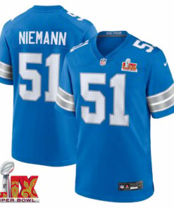 Ben Niemann #51 Detroit Lions Super Bowl LIX Jersey - Men's - Blue JS5808 nicesnker