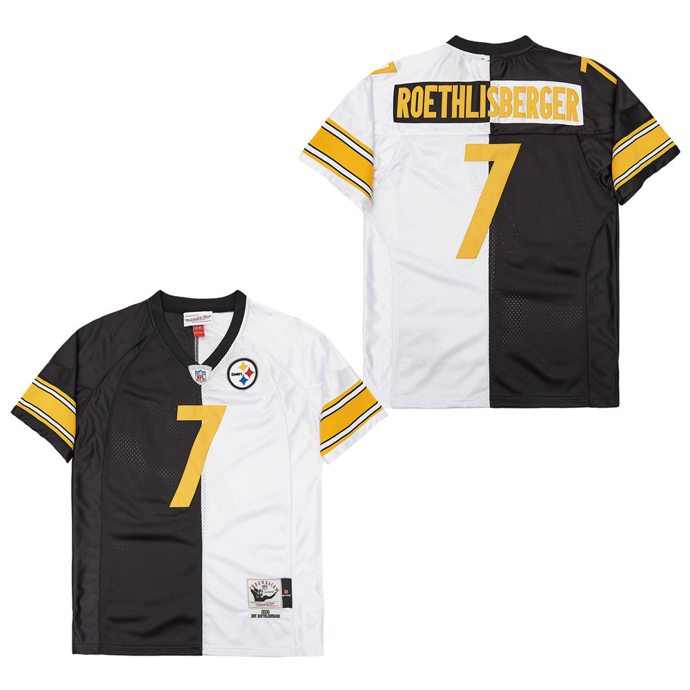 Ben Roethlisberger 7 Pittsburgh Steelers Two-Toned Retro Throwback Men Jersey - Black/White JS7244 nicesnker - Image 2