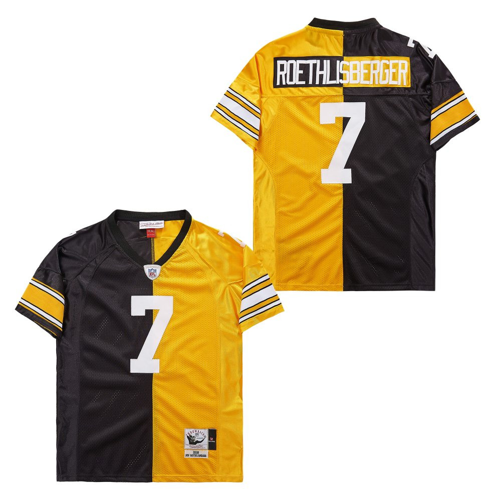 Ben Roethlisberger 7 Pittsburgh Steelers Two-Toned Retro Throwback Men Jersey - Black/Yellow JS1799 nicesnker - Image 2
