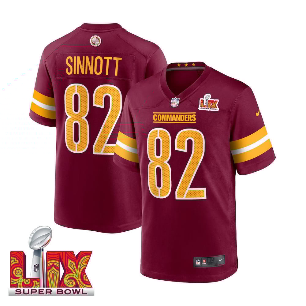 Ben Sinnott #82 Washington Commanders Super Bowl LIX Jersey - Men's - Burgundy JS4644 nicesnker