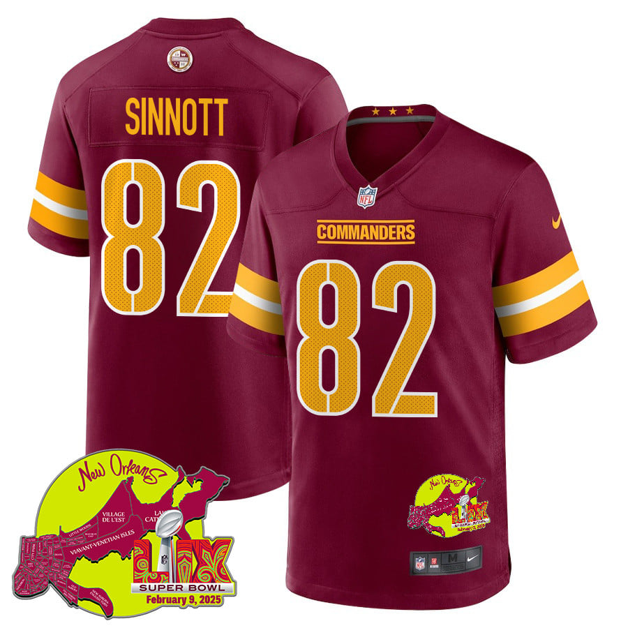 Ben Sinnott 82 Washington Commanders Super Bowl LIX New Orleans Patch Game Men Jersey - Burgundy JS3612 nicesnker