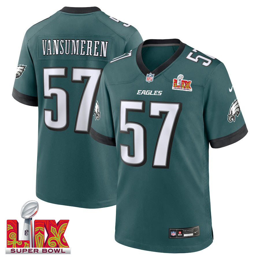 Ben VanSumeren #57 Philadelphia Eagles Super Bowl LIX Jersey - Men's - Midnight Green JS4242 nicesnker
