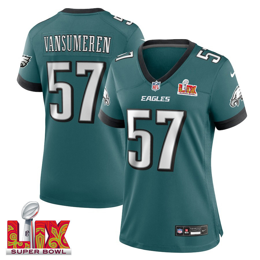 Ben VanSumeren #57 Philadelphia Eagles Super Bowl LIX Women's Jersey - Midnight Green JS8074 nicesnker