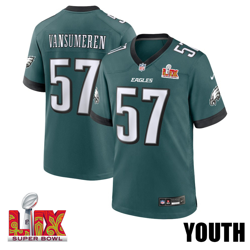 Ben VanSumeren #57 Philadelphia Eagles Super Bowl LIX YOUTH Jersey - Midnight Green JS6123 nicesnker