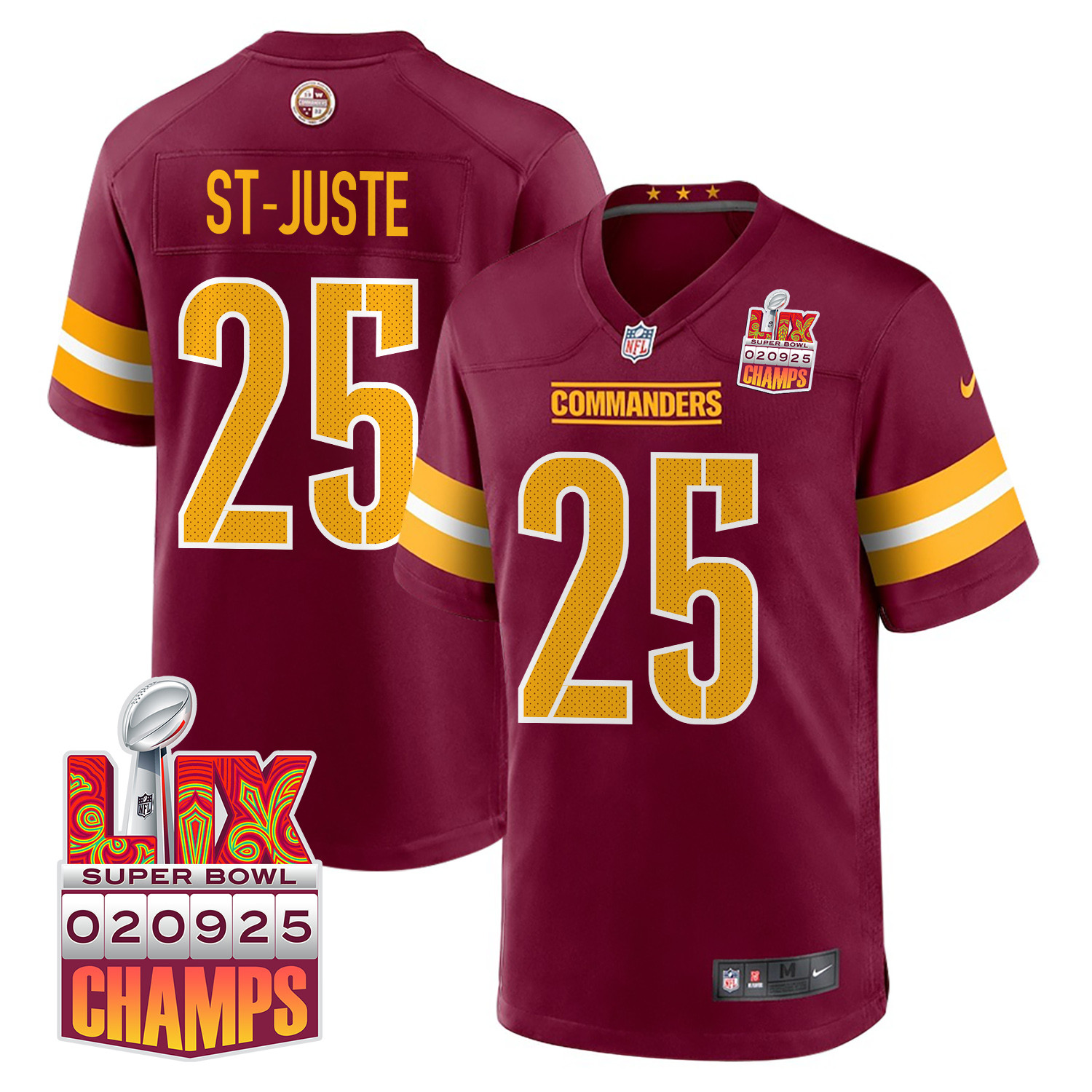 Benjamin St-Juste 25 Washington Commanders Super Bowl LIX Champions Patch Game Men Jersey - Burgundy JS9614 nicesnker