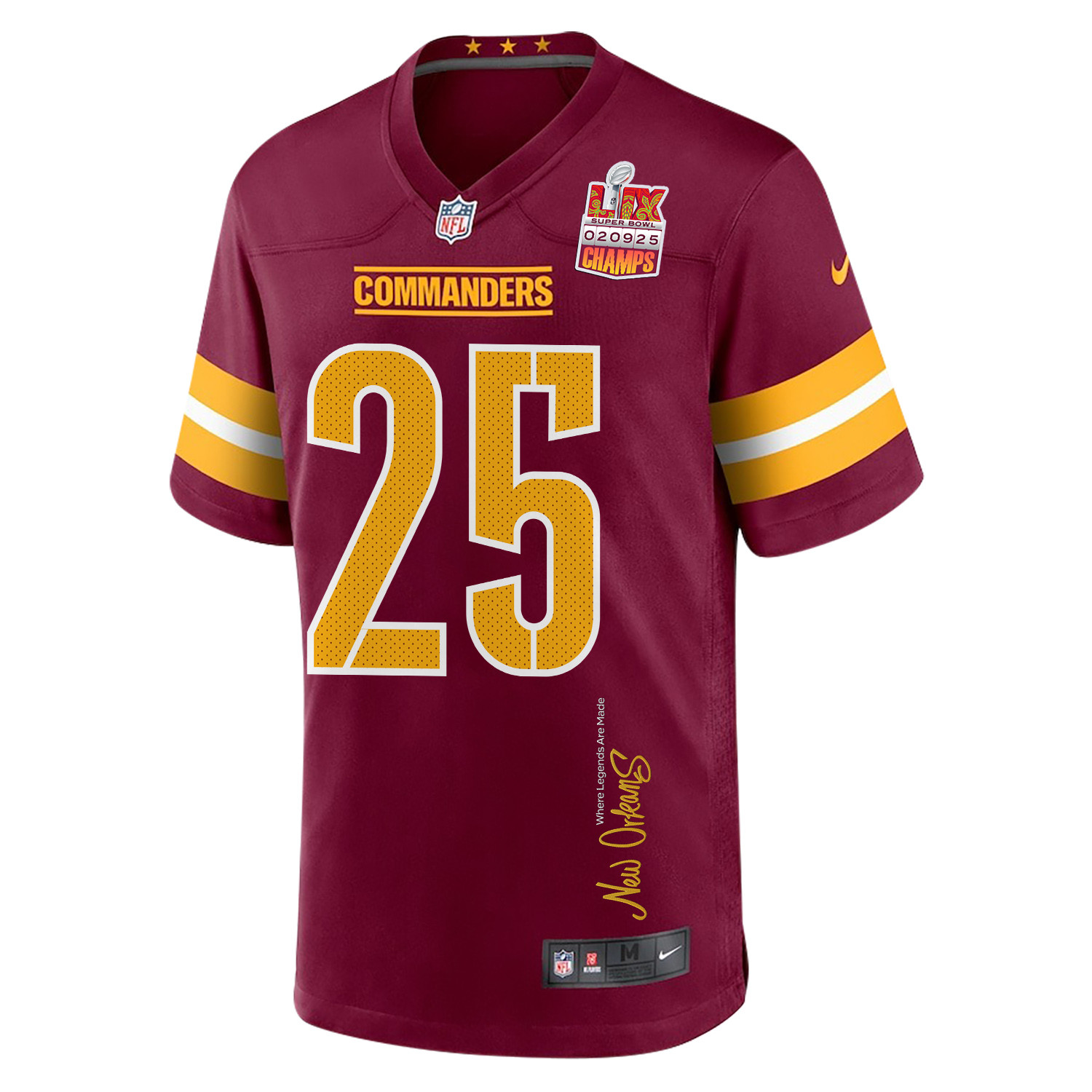 Benjamin St-Juste 25 Washington Commanders Super Bowl LIX Champions Patch 'New Orleans - Where Legends Are Made' EMBROIDERED Game Men Jersey - Burgundy JS9109 nicesnker - Image 3