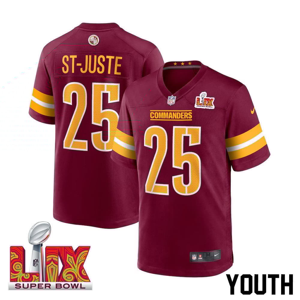 Benjamin St-Juste #25 Washington Commanders Super Bowl LIX Youth Jersey - Burgundy JS5090 nicesnker