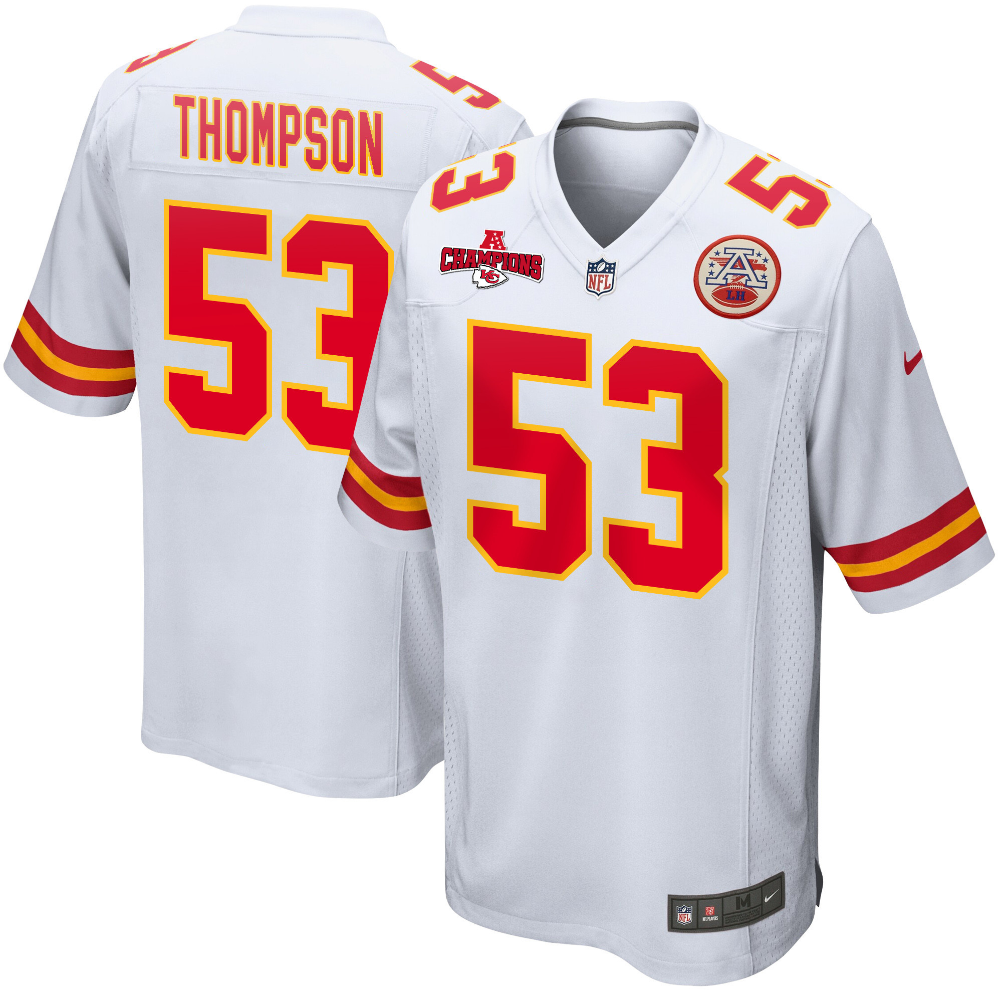 BJ Thompson 53 Kansas City Chiefs AFC Champions Patch Game Men Jersey - White JS8130 nicesnker
