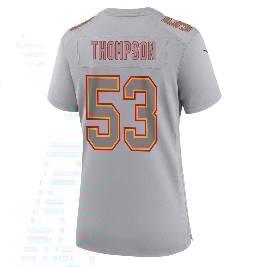 BJ Thompson 53 Kansas City Chiefs Super Bowl LVIII Champions 4 Stars Patch Atmosphere Fashion Game Women Jersey - Gray JS7761 nicesnker - Image 3