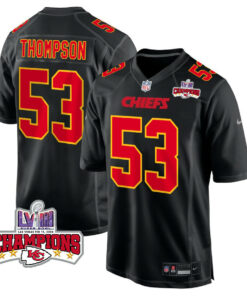BJ Thompson 53 Kansas City Chiefs Super Bowl LVIII Champions 4 Stars Patch Fashion Game Men Jersey - Carbon Black JS3376 nicesnker