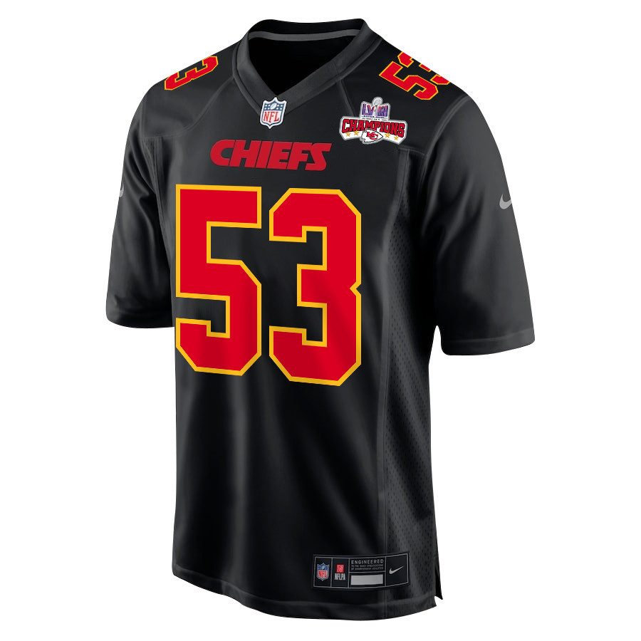 BJ Thompson 53 Kansas City Chiefs Super Bowl LVIII Champions 4 Stars Patch Fashion Game Men Jersey - Carbon Black JS3376 nicesnker - Image 2