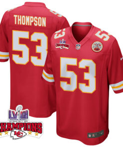 BJ Thompson 53 Kansas City Chiefs Super Bowl LVIII Champions 4 Stars Patch Game Men Jersey - Red JS1482 nicesnker