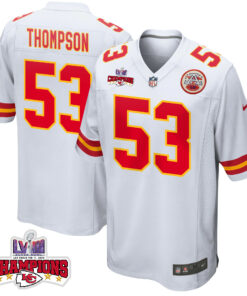 BJ Thompson 53 Kansas City Chiefs Super Bowl LVIII Champions 4 Stars Patch Game Men Jersey - White JS4783 nicesnker