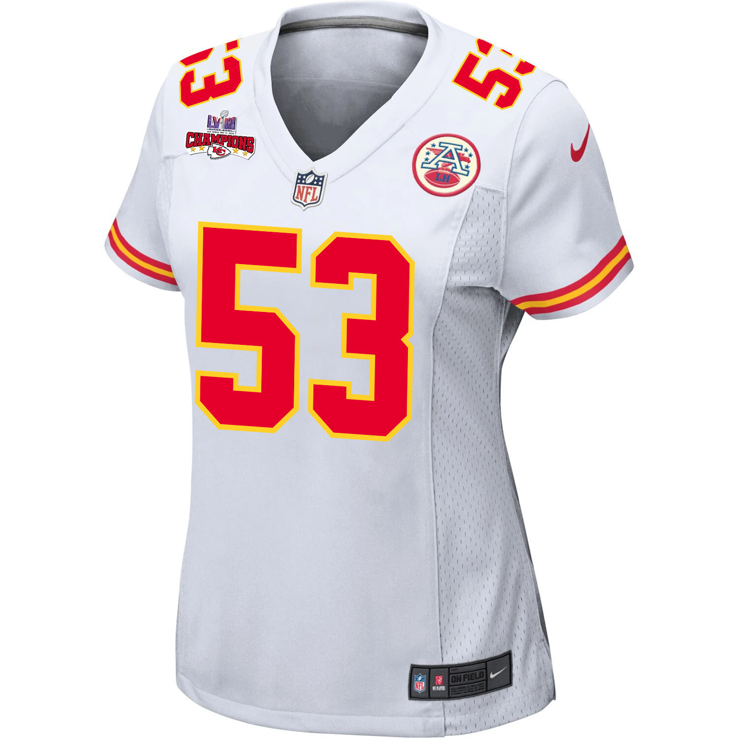 BJ Thompson 53 Kansas City Chiefs Super Bowl LVIII Champions 4 Stars Patch Game Women Jersey - White JS6256 nicesnker - Image 2