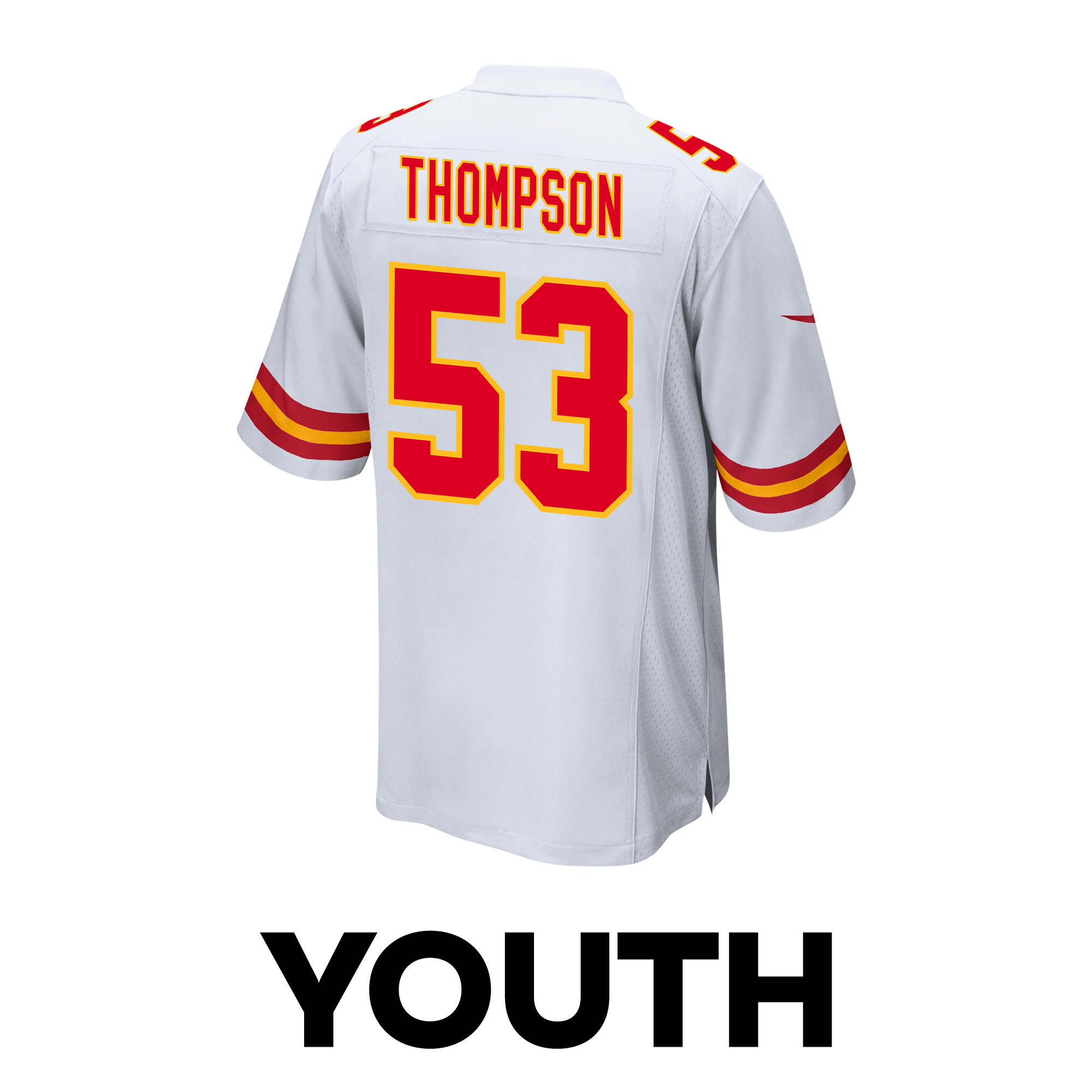 BJ Thompson 53 Kansas City Chiefs Super Bowl LVIII Champions 4 Stars Patch Game YOUTH Jersey - White JS3807 nicesnker - Image 3