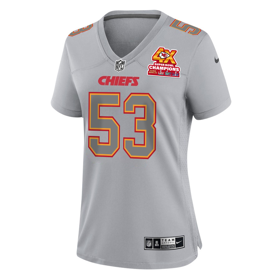 BJ Thompson 53 Kansas City Chiefs Super Bowl LVIII Champions 4X Atmosphere Fashion Game Women Jersey - Gray JS2980 nicesnker - Image 2