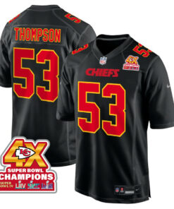 BJ Thompson 53 Kansas City Chiefs Super Bowl LVIII Champions 4X Fashion Game Men Jersey - Carbon Black JS7631 nicesnker