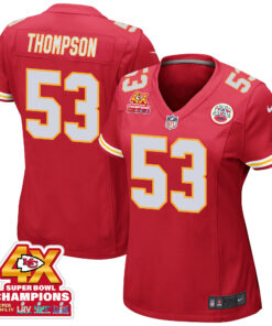 BJ Thompson 53 Kansas City Chiefs Super Bowl LVIII Champions 4X Game Women Jersey - Red JS9937 nicesnker
