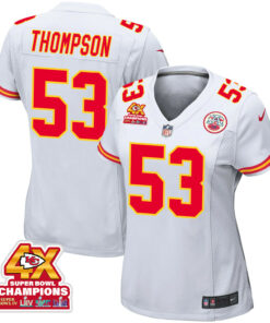 BJ Thompson 53 Kansas City Chiefs Super Bowl LVIII Champions 4X Game Women Jersey - White JS1117 nicesnker