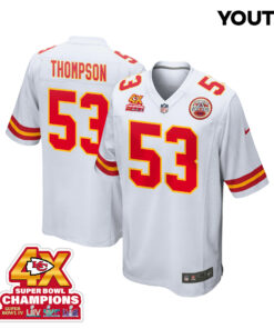 BJ Thompson 53 Kansas City Chiefs Super Bowl LVIII Champions 4X Game YOUTH Jersey - White JS5951 nicesnker